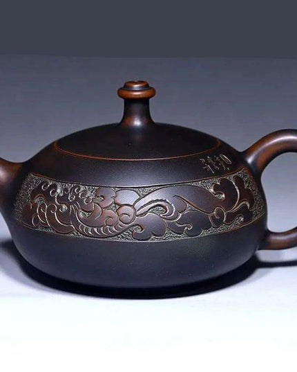 Elegant Handcrafted Purple Clay Teapot Set with Dragon and Phoenix Design - Perfect for Tea Lovers
