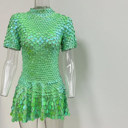 KarolyiDora XXXL Lake Blue Sequins Mini Dress for Nightclub & Dance