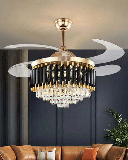 Modern Crystal Ceiling Fan Chandelier with Adjustable Blades and Energy-Efficient LED Lighting - Stylish Fixture for Contemporary Interiors