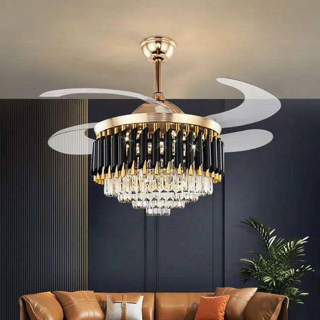 Modern Crystal Ceiling Fan Chandelier with Adjustable Blades and Energy-Efficient LED Lighting - Stylish Fixture for Contemporary Interiors