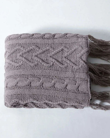 Charming Chenille Knit Throw Blanket with Delightful Pompoms - Cozy Elegance for Your Living Space