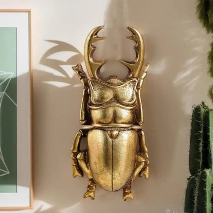 WellMai Golden Antlers Beetles Wall Hanging Decor - Elegant Home Accen