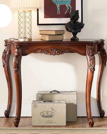 Elegant Vintage Solid Wood Console Table for Hallway – Timeless European Charm