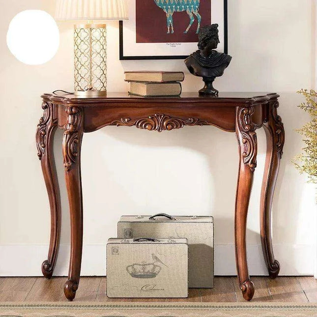 Elegant Vintage Solid Wood Console Table for Hallway – Timeless European Charm