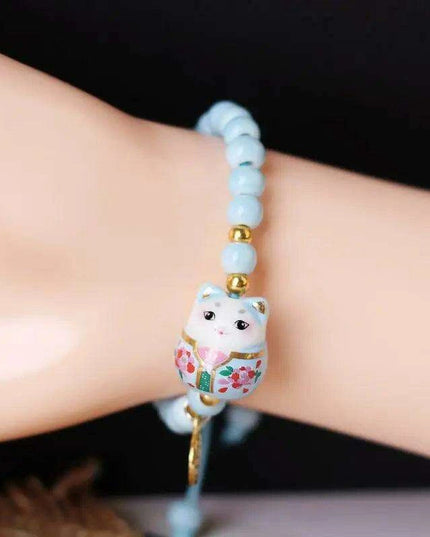Lucky Cat Beaded Bracelet - Adjustable Harajuku Fashion Statement for Trendy Girls
