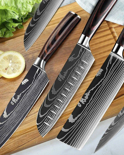 Exquisite Damascus Steel Chef Knife Collection - 1-10Pcs Japanese Santoku and Utility Knives for Culinary Excellence