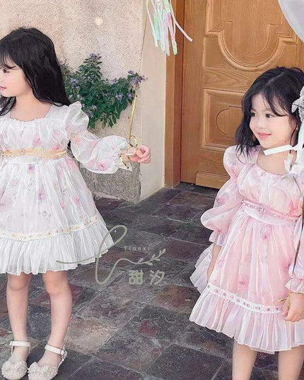 Enchanting Floral Puff Sleeve Dress for Girls - Ideal for Spring Festivities and Flower Girl Celebrations