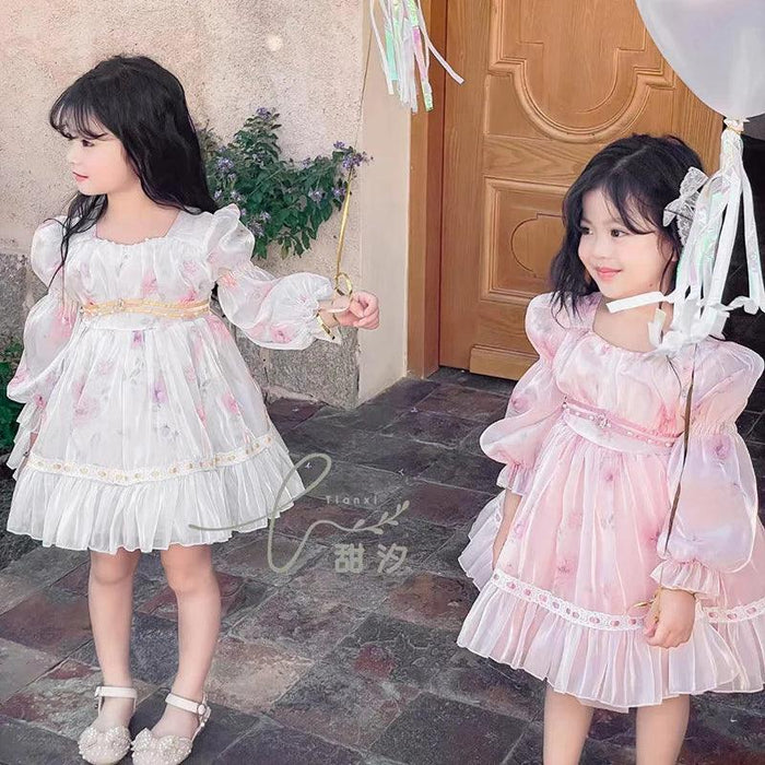 Enchanting Floral Puff Sleeve Dress for Girls - Ideal for Spring Festivities and Flower Girl Celebrations