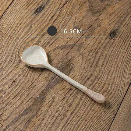 Elegant Japanese Stoneware Soup Spoon with Long Ergonomic Handle for Refined Dining