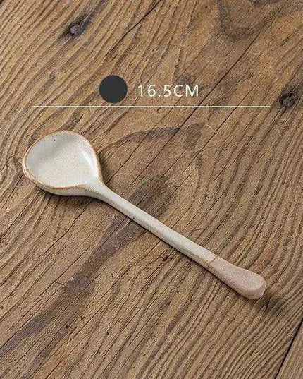 Elegant Japanese Stoneware Soup Spoon with Long Ergonomic Handle for Refined Dining