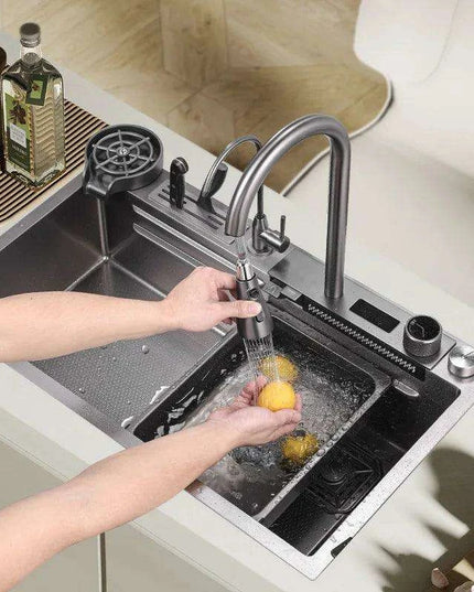 Sleek 304 Stainless Steel Waterfall Kitchen Sink Set with Touch-Control Faucet - Above Counter Installation