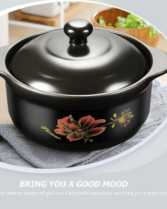 Premium Black Ceramic Clay Casserole Pot with Non-Stick Coating - Perfect for Cooking Chicken, Soup, Rice and More
