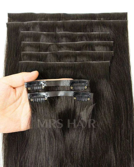 Invisible Seamless Clip-In Human Hair Extensions - 8 Piece Set, 100G/120G, 12-22 Inch Lengths