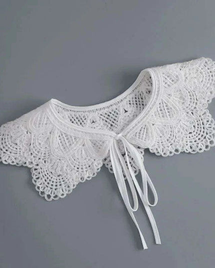 Embroidered Lace Detachable Collar for Women - Elegant White Shawl Accessory