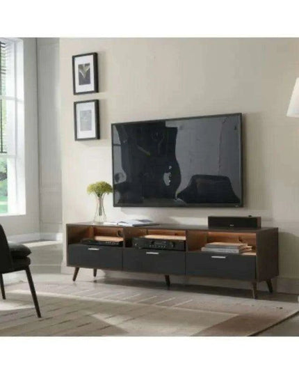 Walnut Modern Media Console - Sleek Entertainment Center with Ample Storage for Home and Office