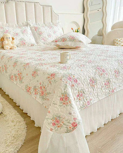 Floral Cotton Bedspread Quilted Mattress Protector - 100% Soft Skin-Friendly Bedding Cover