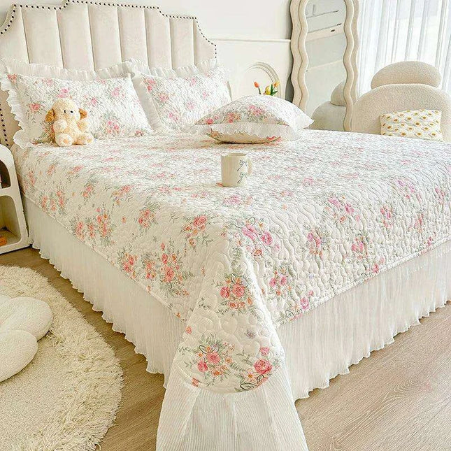 100% Cotton Floral Quilted Bed Cover - Soft & Skin-Friendly Mattress Protector (No Pillowcase Included)