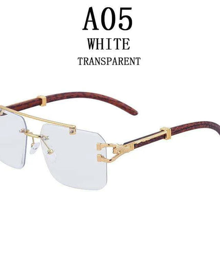 Retro Rimless Sunglasses with Wood Finish and UV Protection
