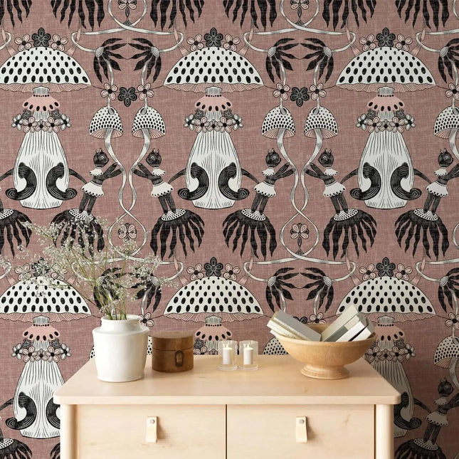 Mushroom Peel and Stick Wallpaper – Art Nouveau Botanical Mural