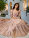 3D Floral Puff Sleeve Dress with Square Neck