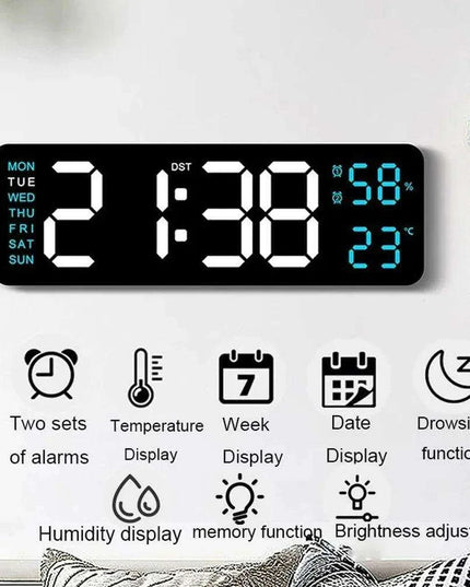 Sleek Digital LED Alarm Clock with Weather Display - Adjustable Brightness, Dual Alarms, and Wall-Mountable Design
