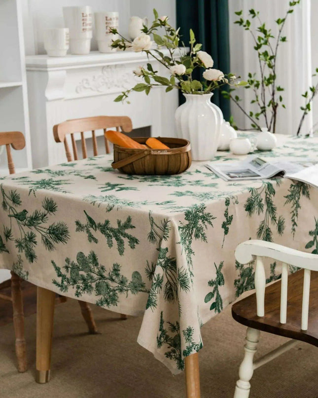 Sophisticated Pine Cone Design Cotton Linen Table Cover for Dining and Kitchen