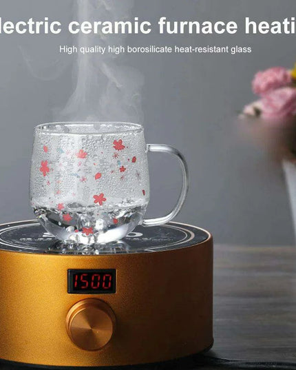 Sakura Blossom 300ml Heat-Resistant Glass Tea Mug Set with Infuser and Lid