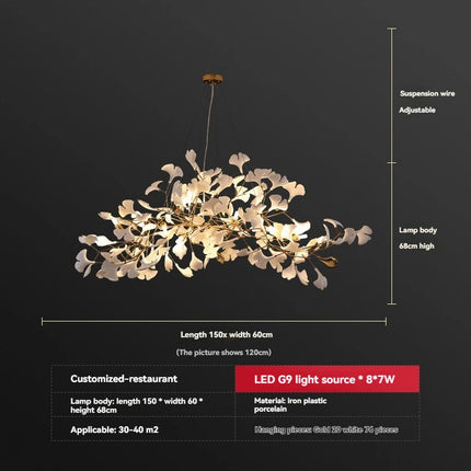 Luxury Ginkgo Leaf LED Chandelier — Nordic Pendant, Custom Sizes