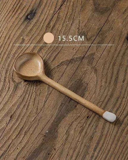 Japanese-Inspired Vintage Stoneware Soup Spoon with Extended Handle - Elegant Kitchen Tableware for 2024