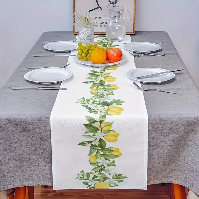 Romantic Home Lemon Pattern Linen Table Runner - Summer Decor, Durable