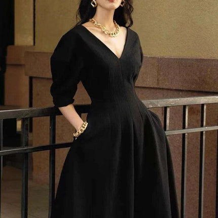 V-Neck Short Sleeve Swing Dress for Women