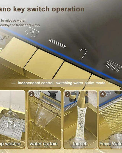 Sophisticated Golden Stainless Steel Kitchen Sink with Generous Embossed Basin - Contemporary Design & High Efficiency
