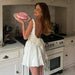 Elegant White Cotton Backless Dress with Oversized Bow - Effortless Sophistication for Any Occasion