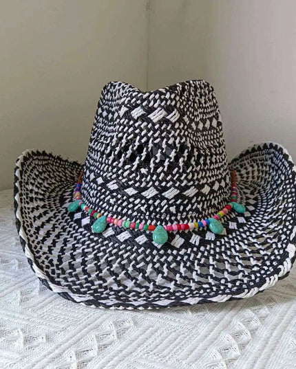 Rose Red Cowboy Straw Hat - Adjustable Wide Brim Sun Hat for All Seasons