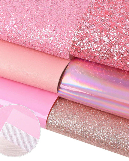 Sparkling Pink Faux Leather Crafting Set - 7 Glitter Sheets, 20x33cm Each