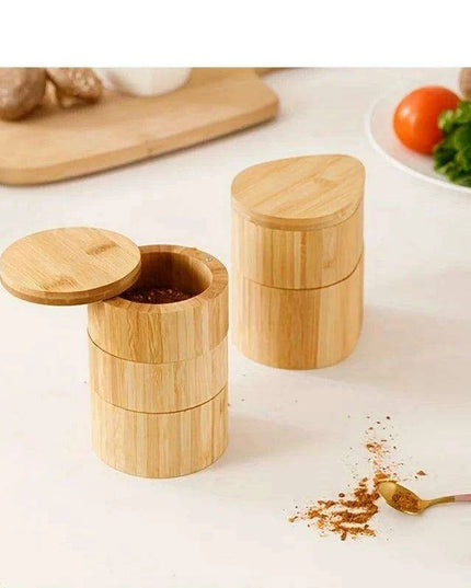 Sustainable Bamboo Spice Organizer with Measuring Spoon - Elegant Kitchen Storage Solution