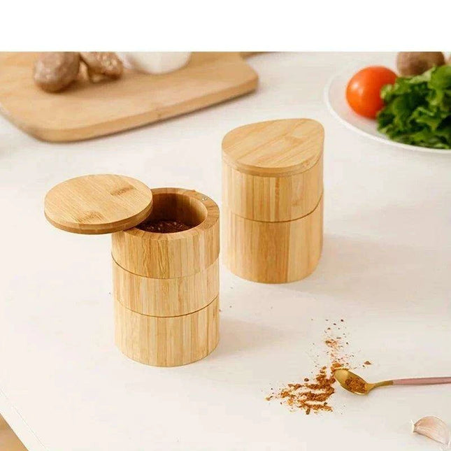 Sustainable Bamboo Spice Organizer with Measuring Spoon - Elegant Kitchen Storage Solution