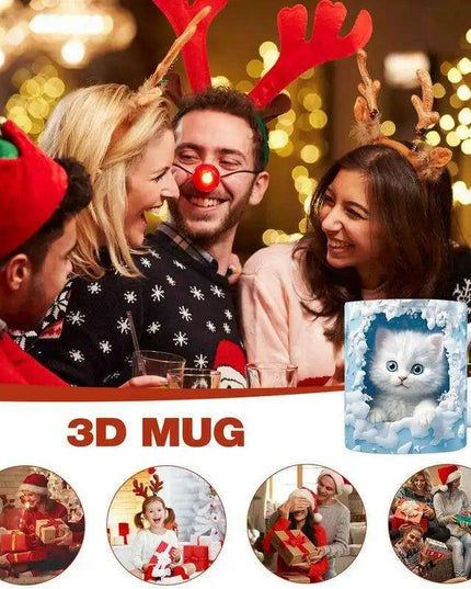 Charming 3D Cat Enthusiast's Ceramic Mug with Enchanting Feline Artwork and Peaceful Scenery