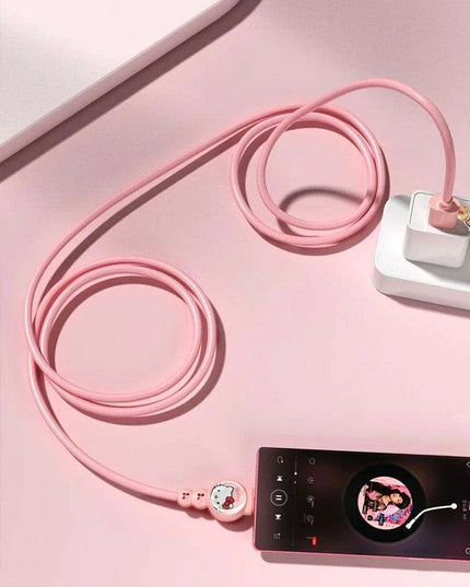Sanrio Hello Kitty Kuromi Type C Fast Charging Cable - Cinnamoroll Design for iPhone, Huawei, Xiaomi - 100mm Length - TPE + PVC Material - Perfect Gift Boxed