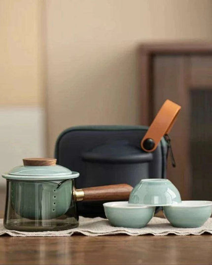 On-the-Go Elegant Ceramic Kung Fu Tea Set: Teapot and Three Travel Cups for Tea Lovers