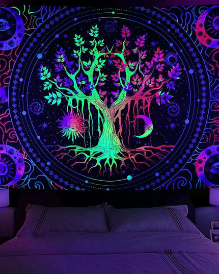 Neon Skull Tapestry Set - Eye-Catching UV Reactive Halloween Decor for Your Home