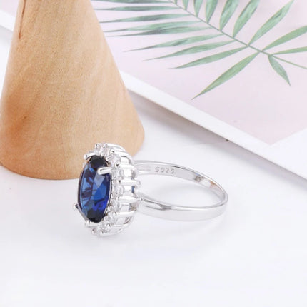 AM S925 Silver Blue Zircon 3.2ct Engagement Ring with Original Charm