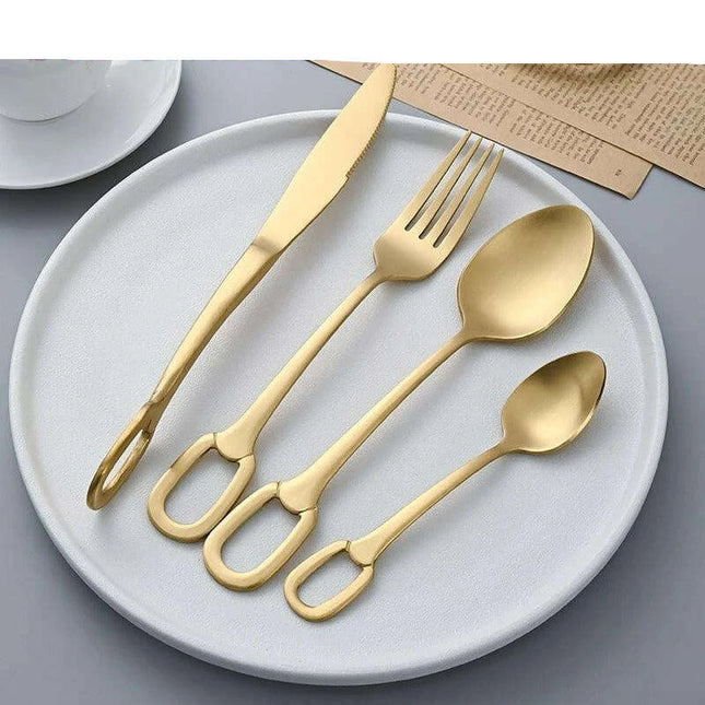 Elegant 5-Piece Stainless Steel Cutlery Set with Stylish Hanging Handles for a Luxurious Dining Experience