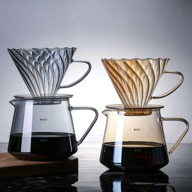 Stylish Borosilicate Glass Coffee Brewing Kit with Precision V-Funnel - Available in 300ml and 600ml Sizes