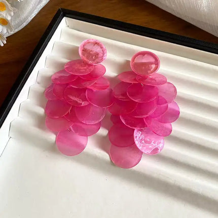 Honeypotson SU-SU Natural Shell Pink Long Round Earrings - Stylish & E