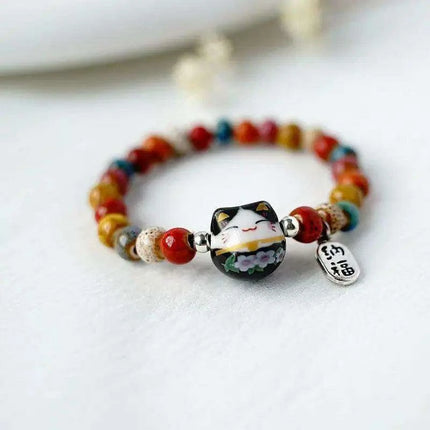 Lucky Cat Beaded Bracelet - Adjustable Harajuku Fashion Statement for Trendy Girls