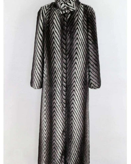 Elegant Striped Faux Mink Fur Winter Coat