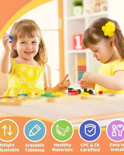 Adjustable Kids Art & Craft Table Set with Waterproof Clean Surface - Ideal for Ages 3-8