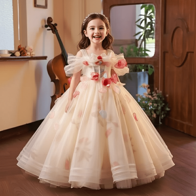 Elegant Children's Appliqued Evening Gown for Special Occasions
