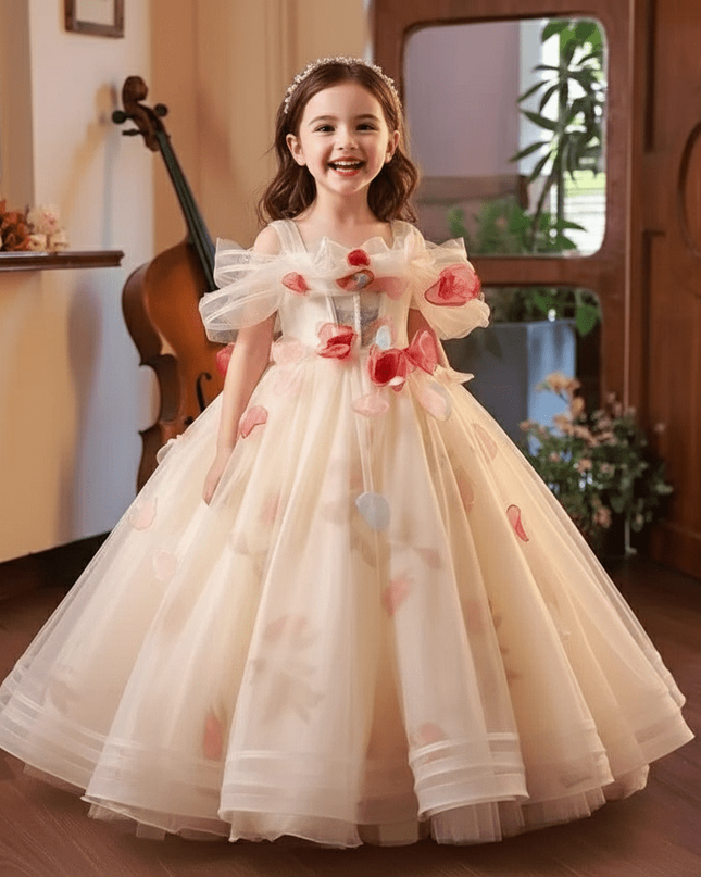 Elegant Children's Appliqued Evening Gown for Special Occasions